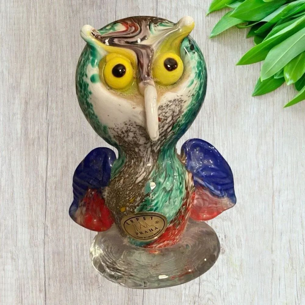 Glass Owl Hand Blown ERPET PRAHA CZECH REPUBLIC
